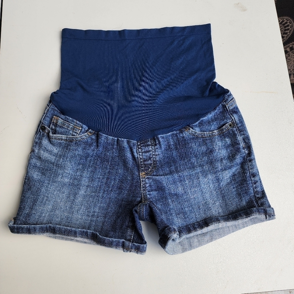American Star Maternity Denim Jean Shorts Secret Fit Belly Blue Pregnancy Sz S